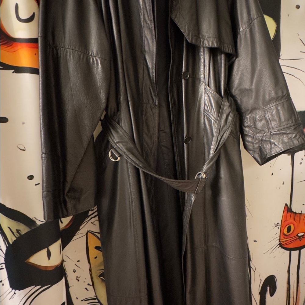 Classic Black Leather Trench Coat - Women's Long Belted Jacket